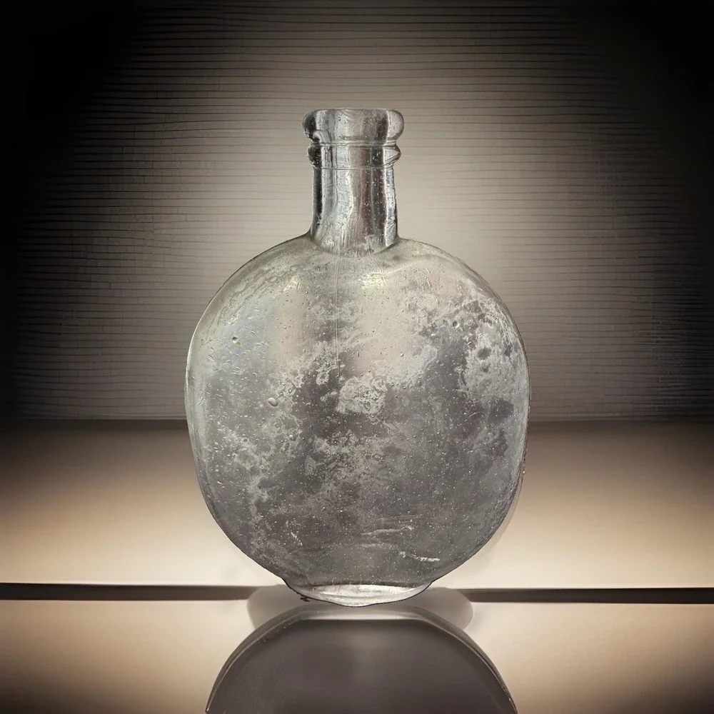 Vintage Glass Vase Round Flattened Bottle Clear Decorative Bud Vase 6.5 Inch
